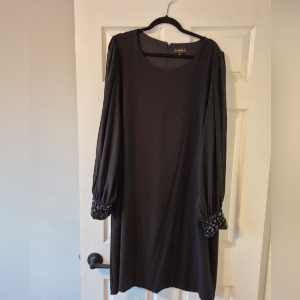 Laura Elegant Black Dress with Beaded Cuffs